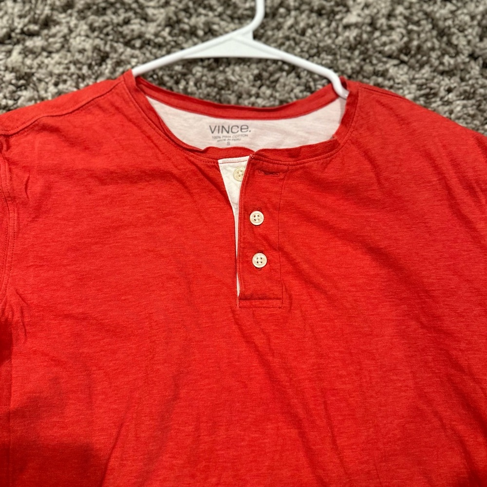 Vince Shirt Men's Small Henley Short Sleeve Double Layer Pima Cotton Bright Red